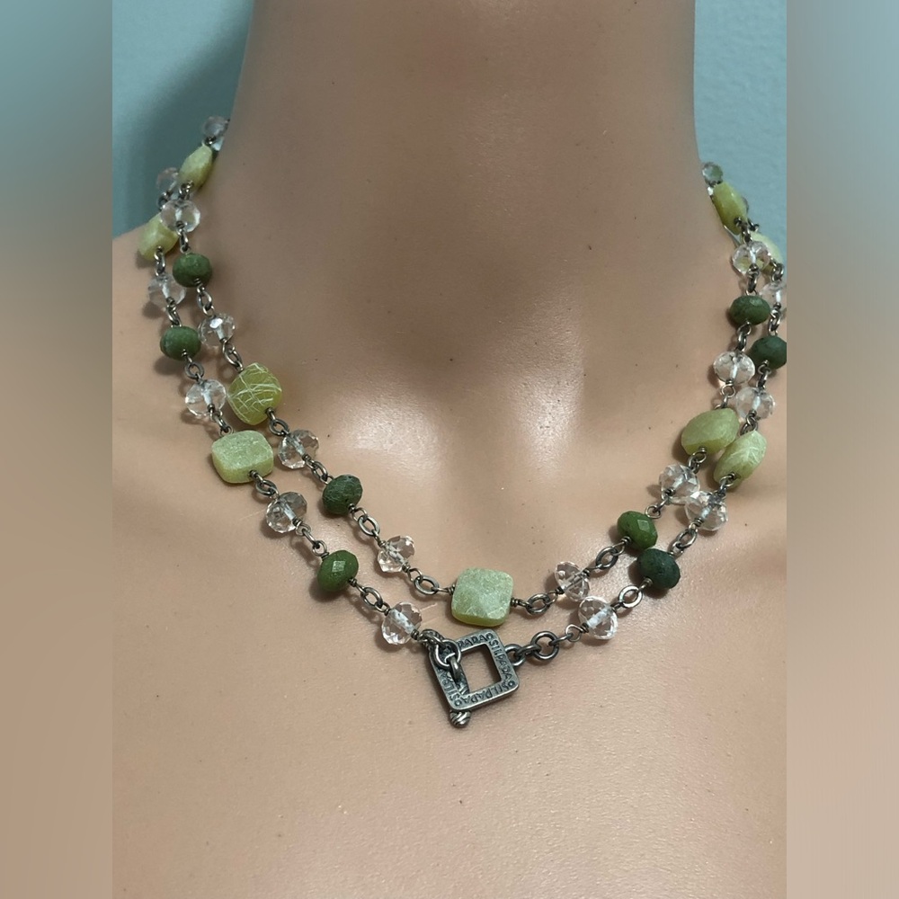 Vintage Silpada Green Jade & Crystal Bead Necklace.